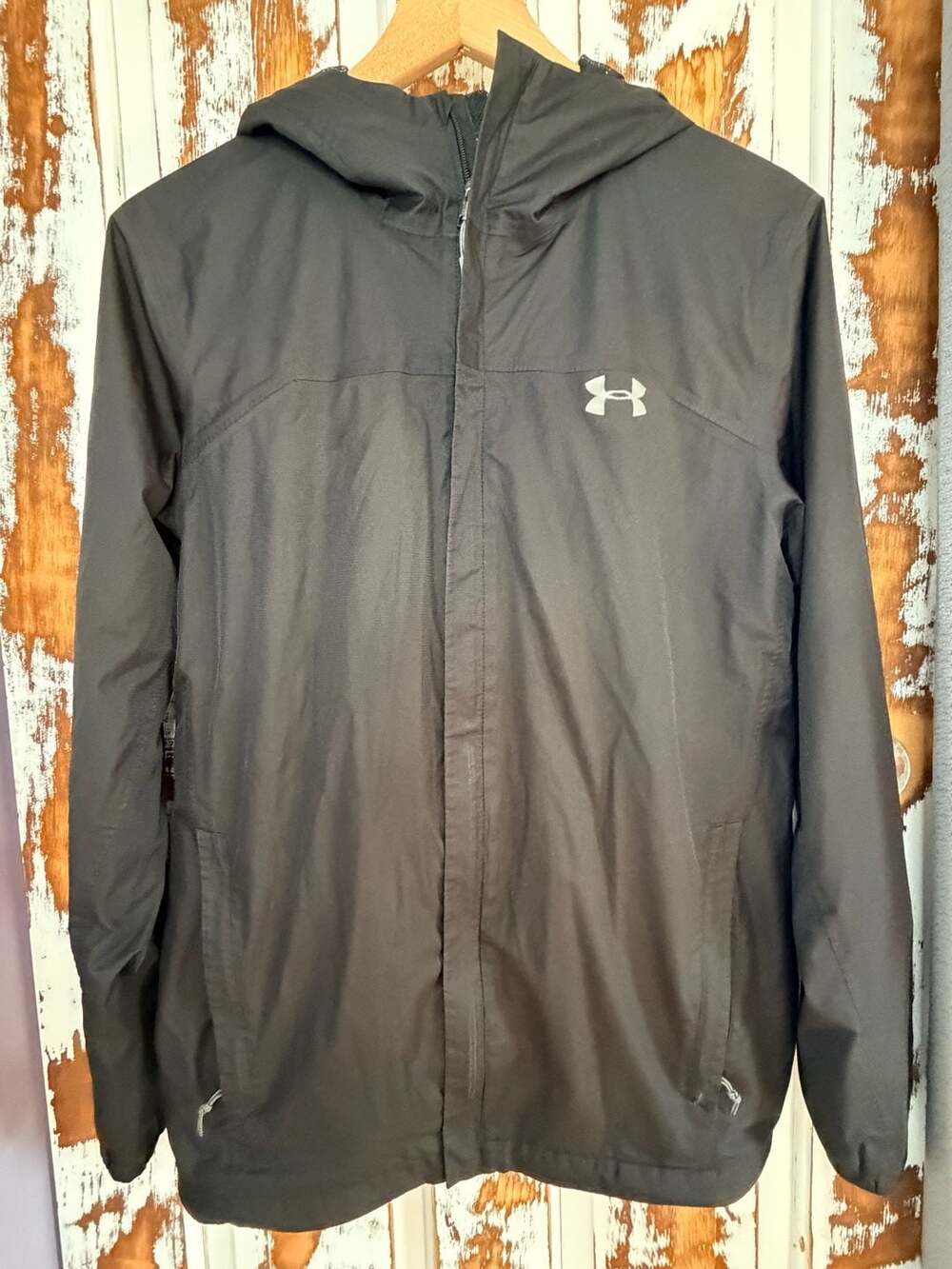 Under Armour Mens Storm Windbreaker Jacket Size S Black Hooded Water Resistant